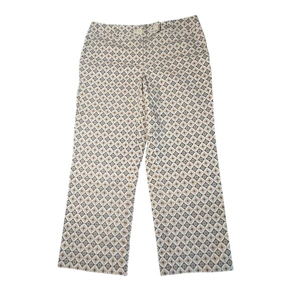 NWOT Talbots Crop Ankle Pants Womens 12 Brown Tan Cream Geometric Tile Stretch - Picture 1 of 14